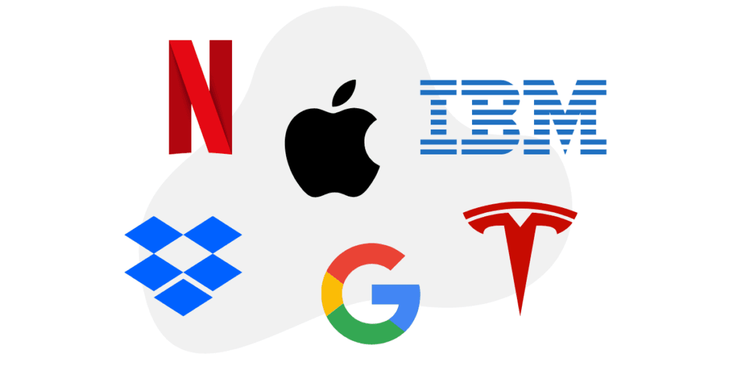 Tech companies no longer requiring a college degree. Companies shown are Netflix, Apple. IBM, Dropbox, Google, Tesla