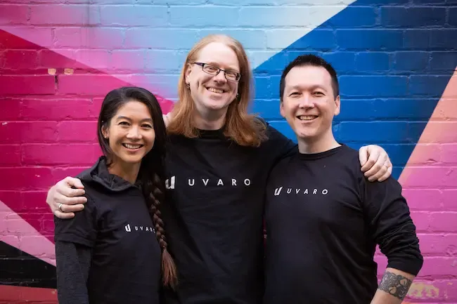 Archive photo of Uvaro co-founders Joseph Fung, Donna Litt, and Derek Hall, pictured in Kitchener, Ontario, Canada.